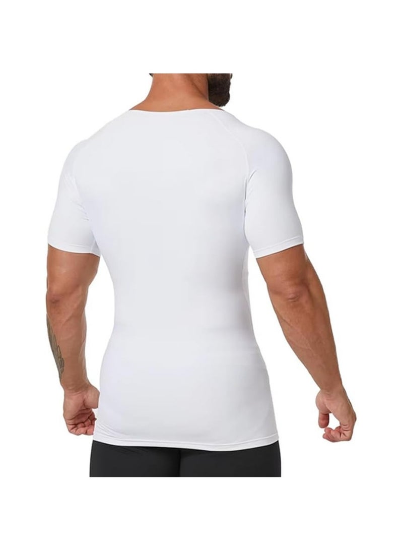 يوجي الرجال جسم التخسيس شكل ضغط قميص لللياقة البدنية شكل الرجال النساء البطن ضغط التحكم في البطن التخسيس تي شيرت قميص دبابة أعلى (XL) - Image 2